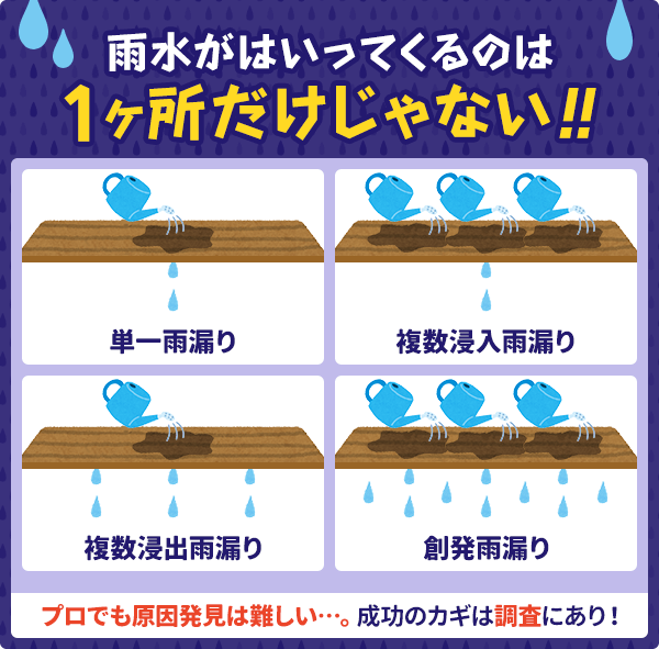 雨漏りの原因をつきとめるのは、プロでも難しい作業。