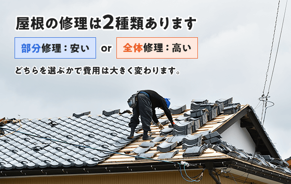 部分修理:安い、全体修理:高い。どちらを選ぶかで費用は大きく変わります。