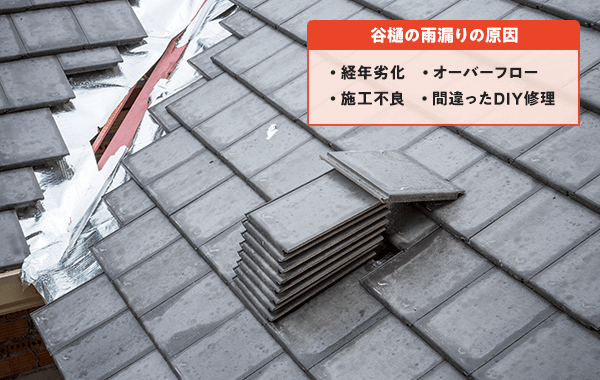 経年劣化、オーバーフロー、施工不良、間違ったDIY修理が原因かもしれません