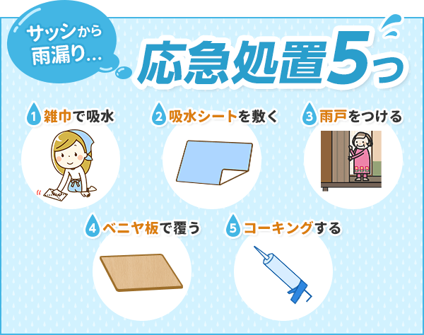 サッシから雨漏りした時の応急処置5つ